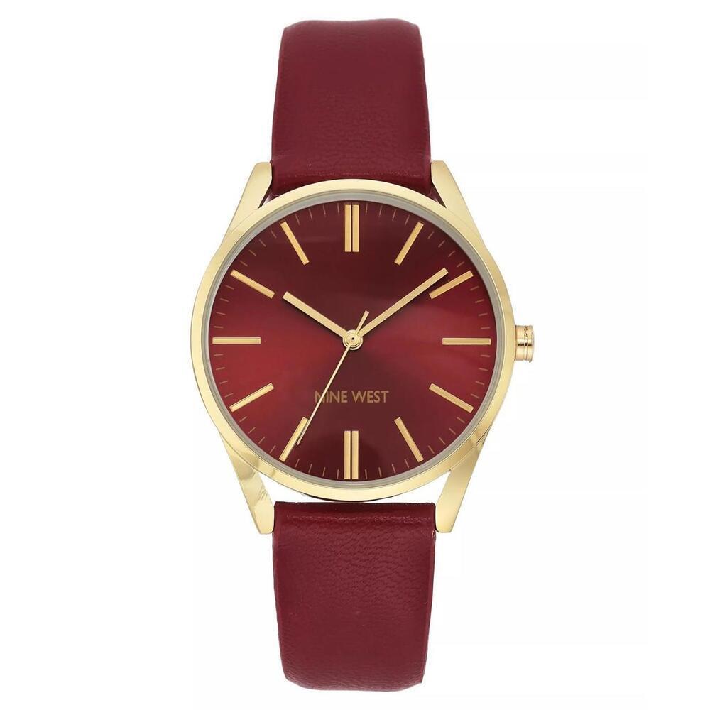 49$ Nine West Women's Three Hand Quartz Red Faux Leather Band Watch 36mm